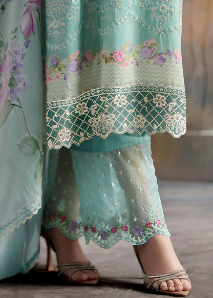 Aqua Green Embroidered Muslin Suit with Floral Dupatta – Diwali & Indian Party Wear for Women
