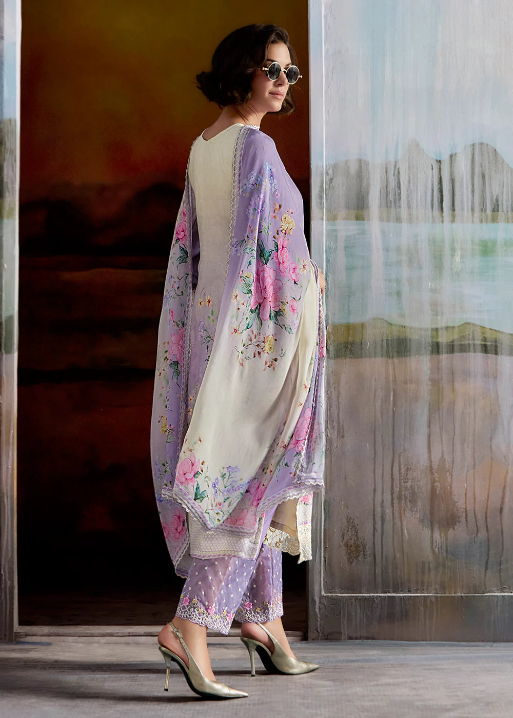 Lavender Muslin Pakistani Suit for Bridesmaids & Eid Wear – Embroidery with Printed Dupatta