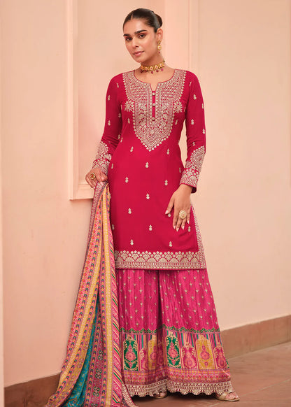 deep pink palazzo suit