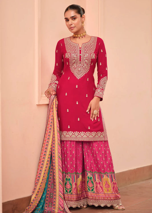 deep pink palazzo suit
