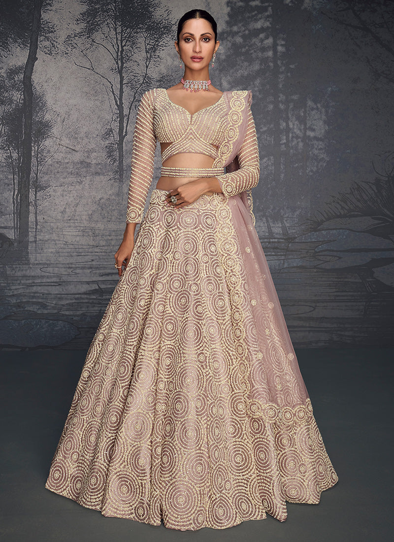 Designer Lilac Net Embroidered Lehenga Choli - Perfect for Weddings and Festive Celebrations - Elegant Design with Intricate Detailing