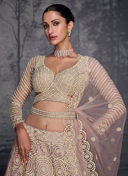 Designer Lilac Net Embroidered Lehenga Choli - Perfect for Weddings and Festive Celebrations - Elegant Design with Intricate Detailing