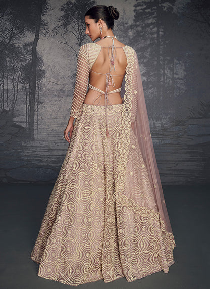 Designer Lilac Net Embroidered Lehenga Choli - Perfect for Weddings and Festive Celebrations - Elegant Design with Intricate Detailing