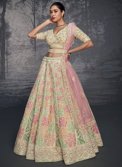 Gorgeous Multi-Colored Net Embroidered Lehenga Choli - Ideal for Weddings and Festive Occasions - Stunning Design with Intricate Embroidery