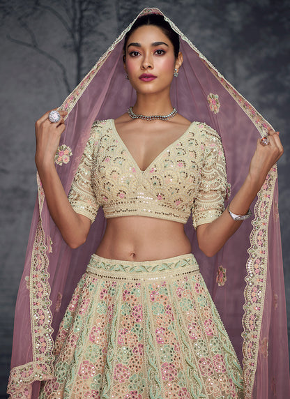 Gorgeous Multi-Colored Net Embroidered Lehenga Choli - Ideal for Weddings and Festive Occasions - Stunning Design with Intricate Embroidery