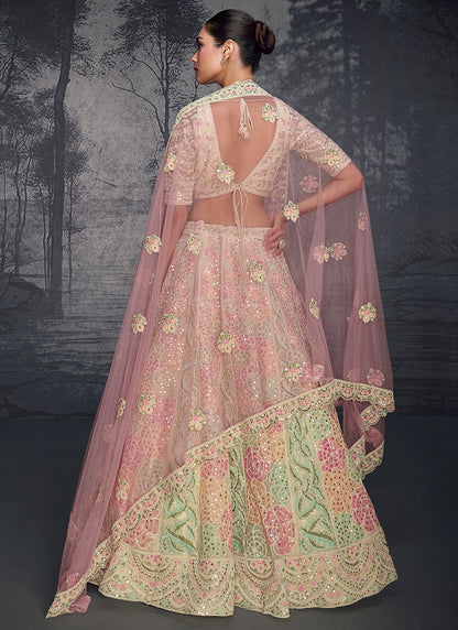 Gorgeous Multi-Colored Net Embroidered Lehenga Choli - Ideal for Weddings and Festive Occasions - Stunning Design with Intricate Embroidery