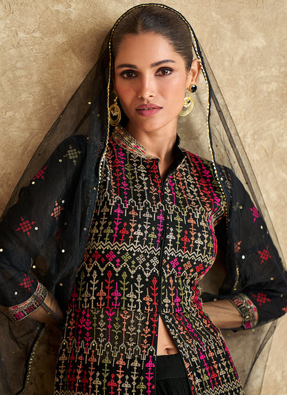 Multi Color Georgette Embroidered Indo-Western Sharara Suit With Dupatta - Perfect for Indian and Pakistani Weddings