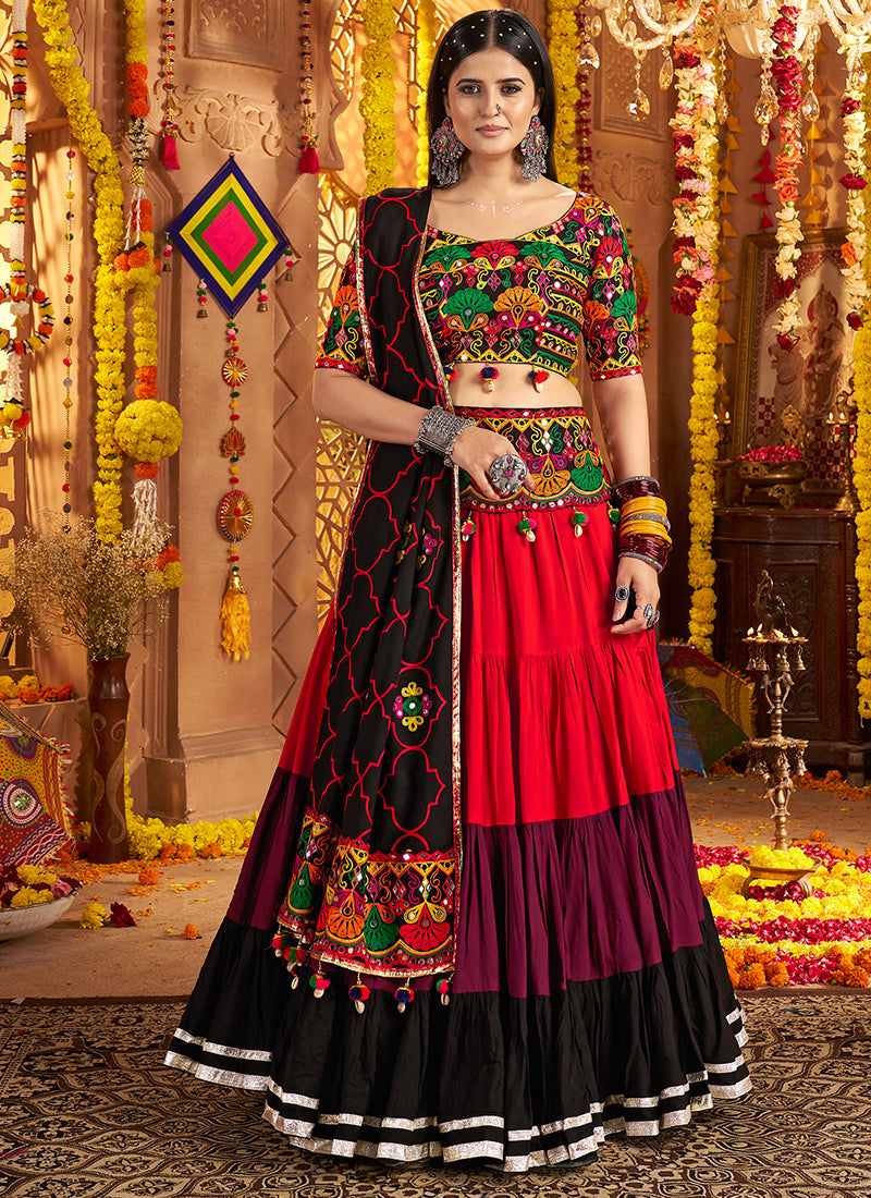 Multicolor Traditional Chaniya Choli with Black Dupatta for Navratri