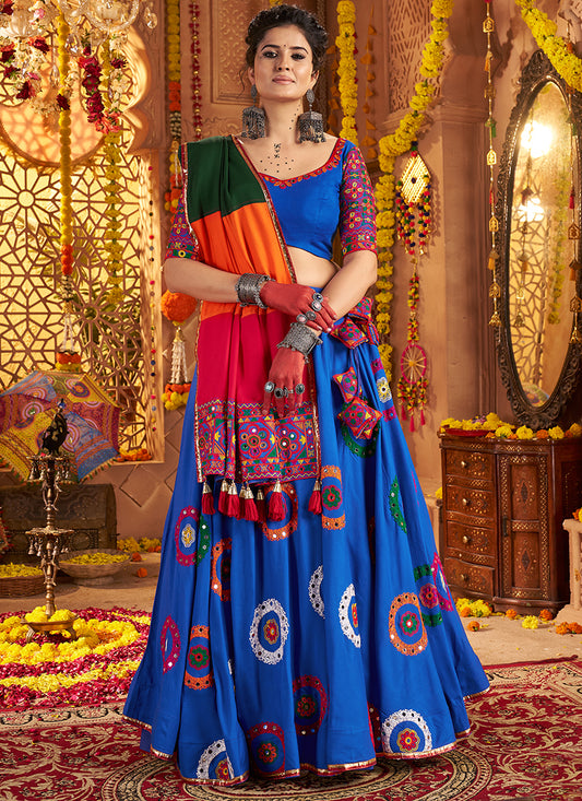 Blue Chaniya Choli with Mirror Work – Festive Outfit for Dandiya & Garba