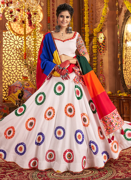 White Navratri Chaniya Choli with Colorful Embroidery – Elegant Navratri Look