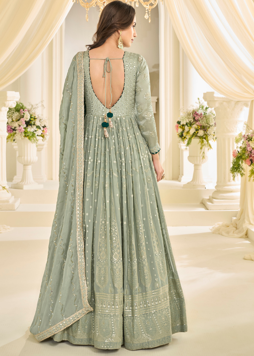 designer sage green anarkali dress