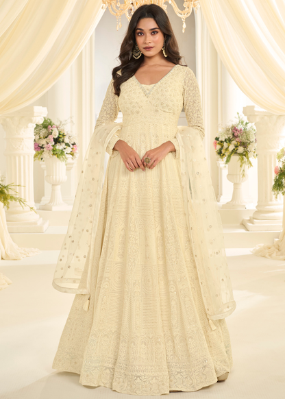 cream embroidered anarkali suit