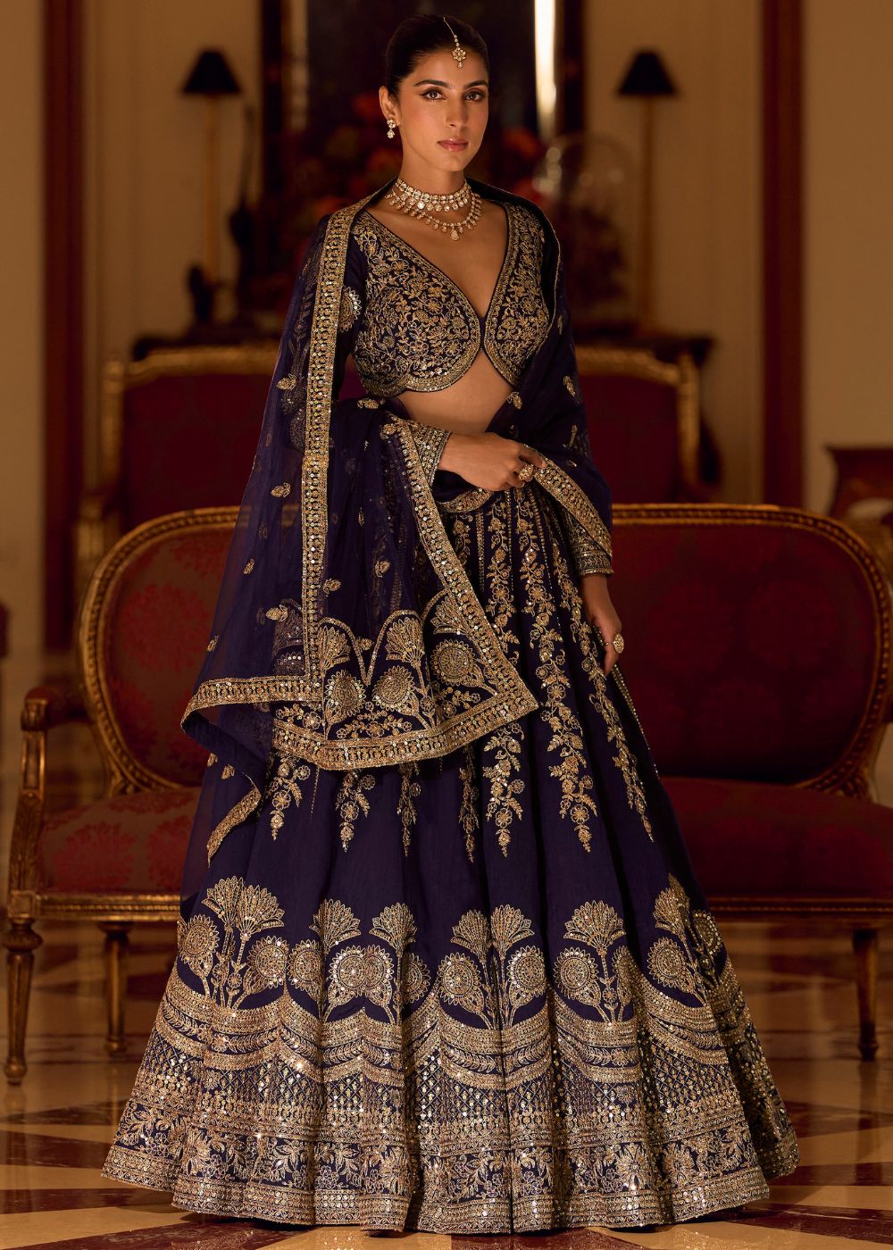 royal navy blue bridal lehenga