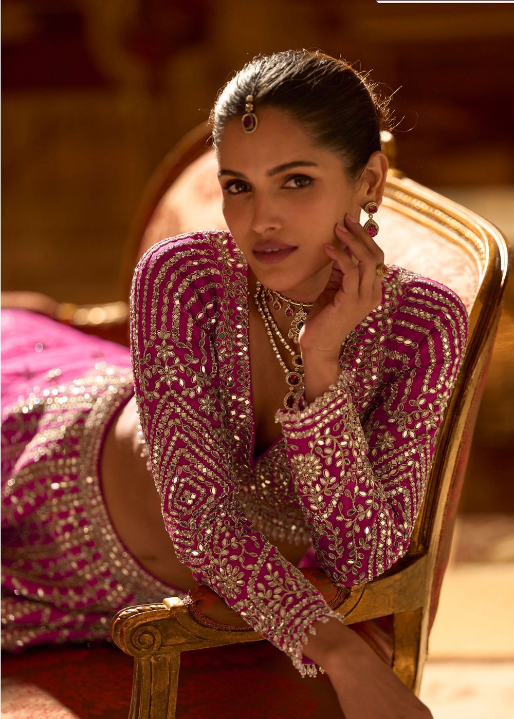 Designer Rani Pink Real Silk Bridal Lehenga Choli Long Sleeve With Dupatta