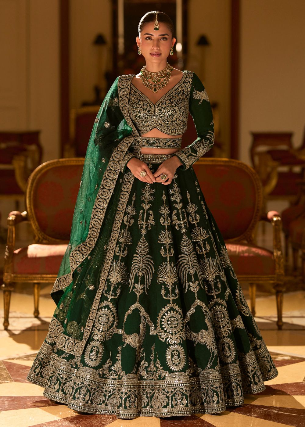 emerald green bridal lehenga