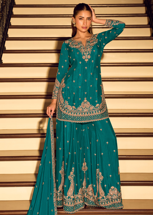 peacock green bridal sharara