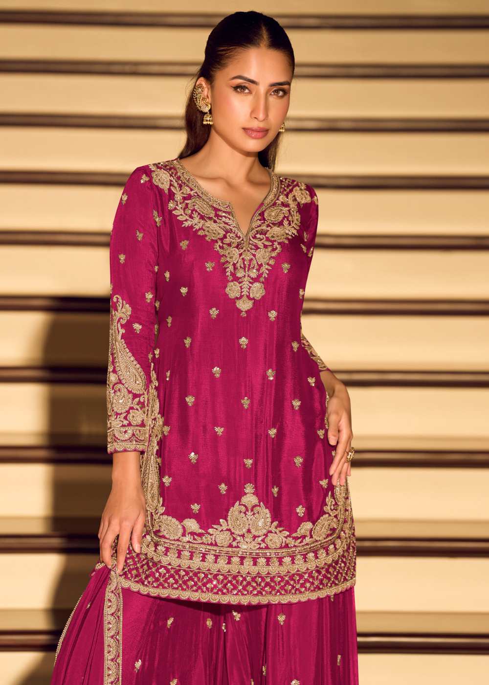 bridesmaids magenta sharara dress