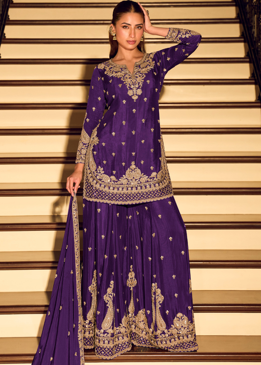 chinnon silk sharara suit