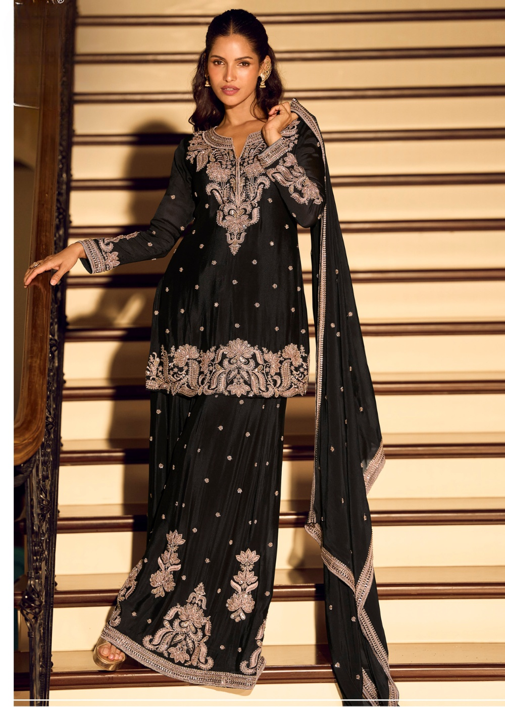midnight black silk sharara
