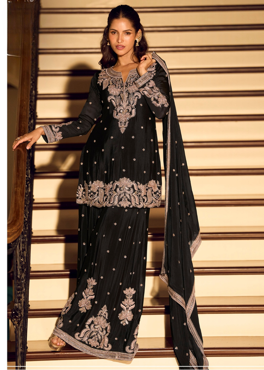 midnight black silk sharara