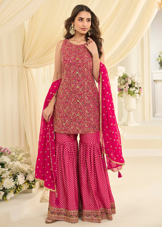 hot pink indian wedding sharara suit with dupatta