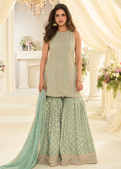 mint green indian wedding sharara suit with dupatta