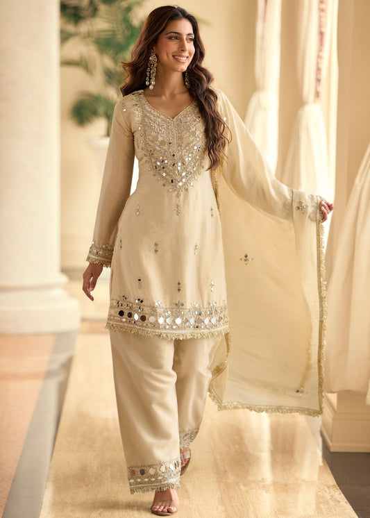 beige premium silk salwar suit