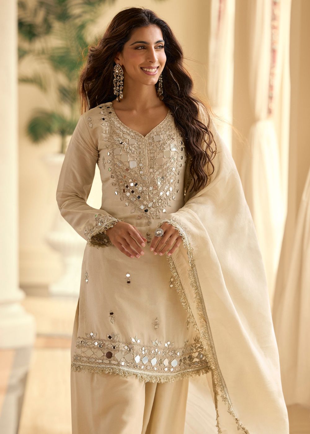 beige long sleeve wedding suit