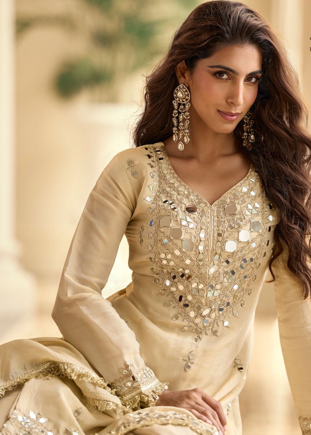 readymade beige mirror salwar