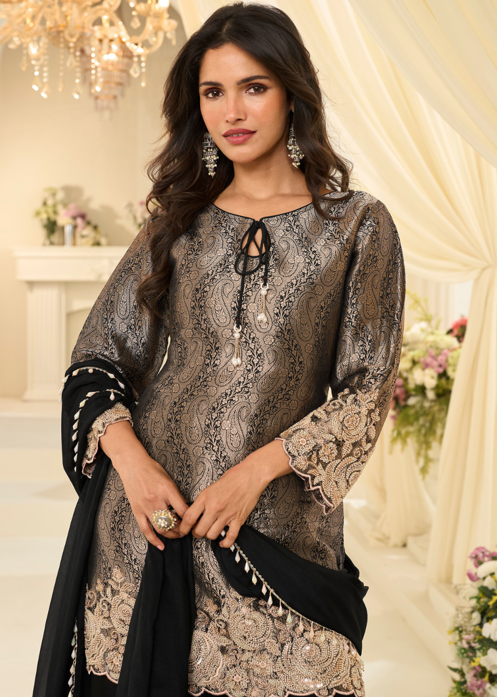 shop black embroidered palazzo suit ready to wear indian pakistani punjabi outfit