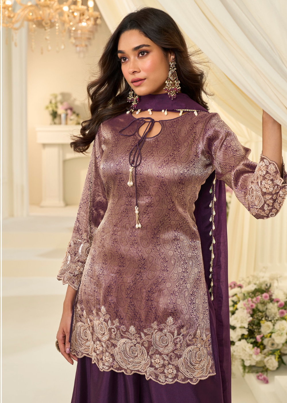readymade purple wedding reception haldi palazzo suit online shopping