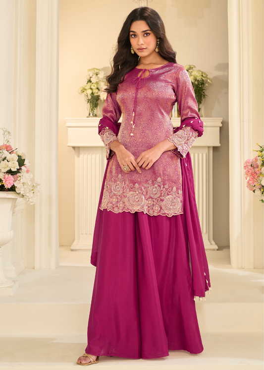 pink jacquard wedding outfit