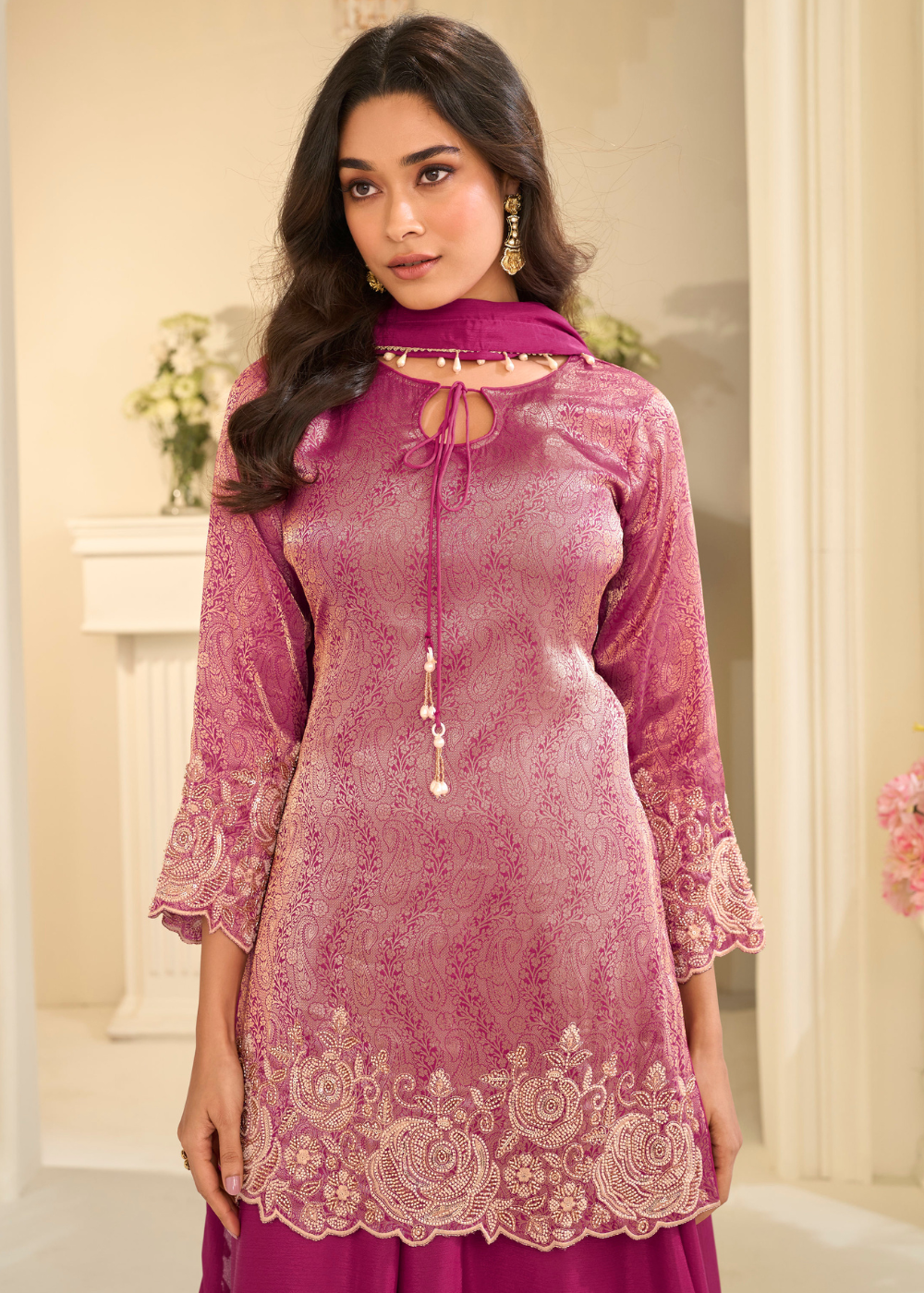 pink dupatta palazzo set