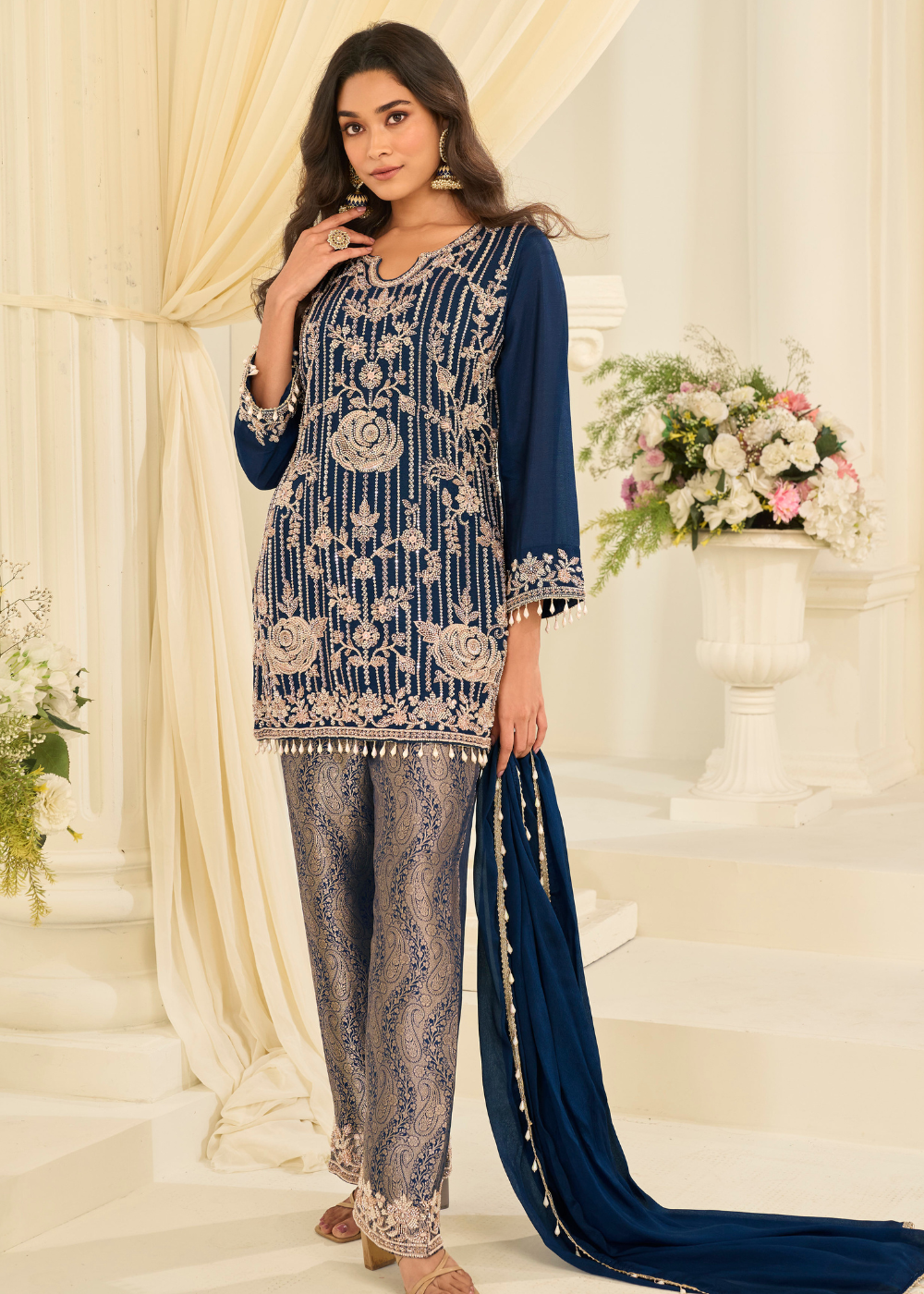 buy online royal blue viscose jacquard silk salwar suit indian wedding pakistani festival