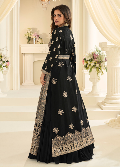 embroidered black wedding gown
