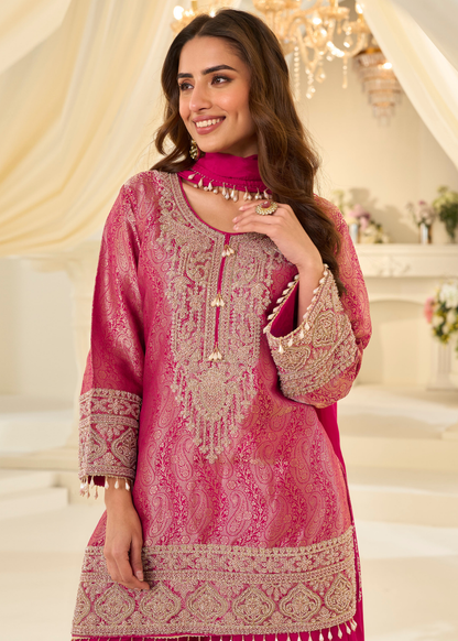 indian wedding chinon silk palazzo suit with dupatta