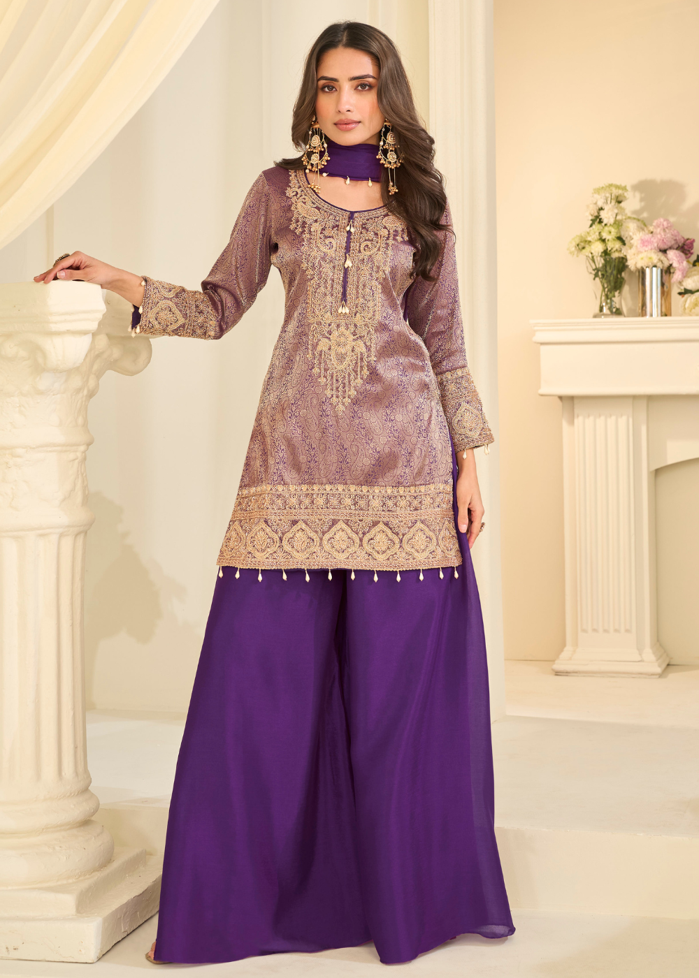 purple indian wedding palazzo suit with dupatta