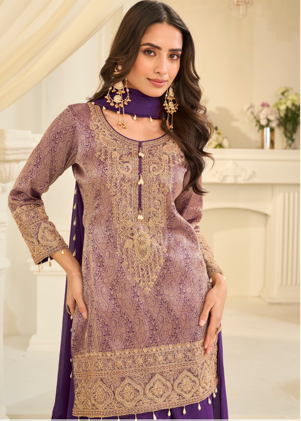 pakistani festival viscose jacquard silk palazzo suit