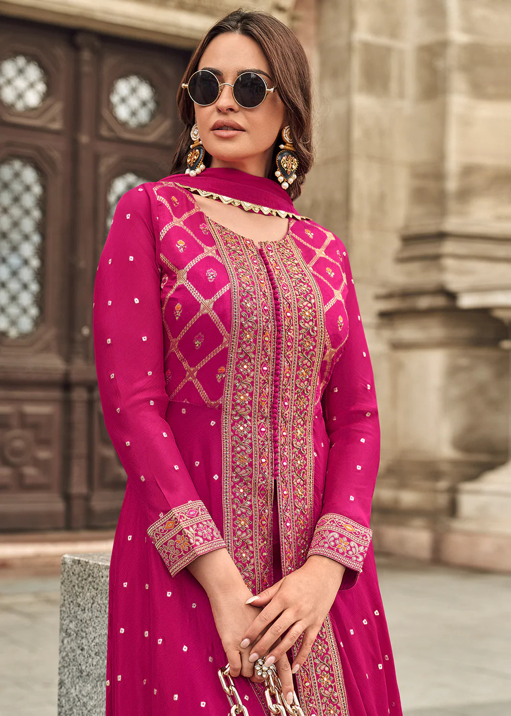 designer pink palazzo suit