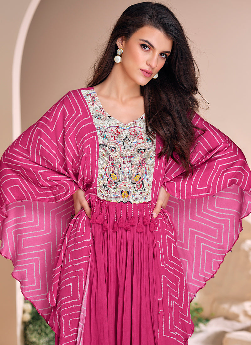 Pink Chinon Silk Emboidered Gown for Indian Festival and Pakistani Wedding - Moti work