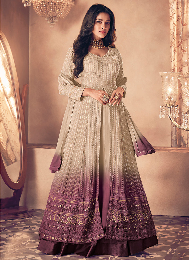 Shop Wine Georgette Indo Western Lehenga with Dupatta for Indian and Pakistani Wedding and Festival 