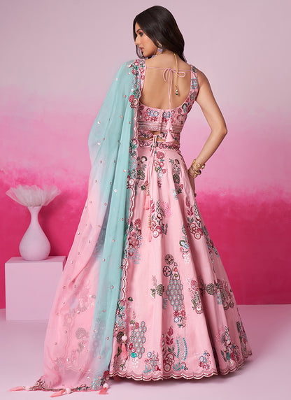 Luxurious Pink Silk Lehenga Choli with Sequins