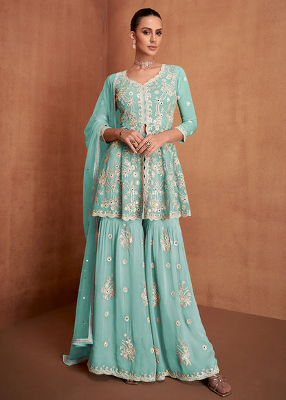 mint green sharara suit