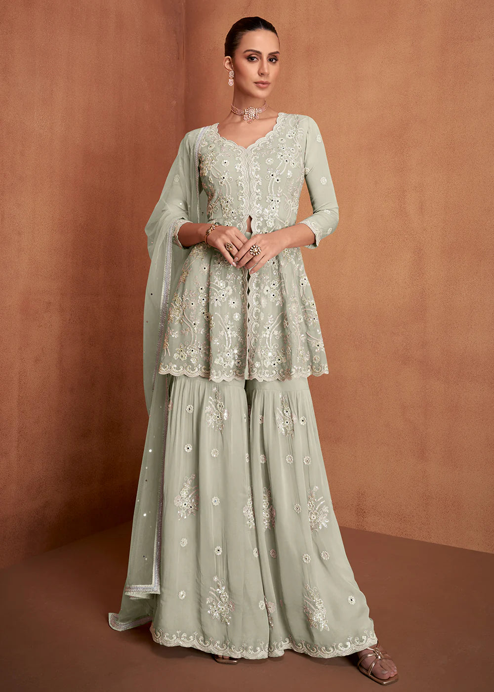 sage green sharara suit