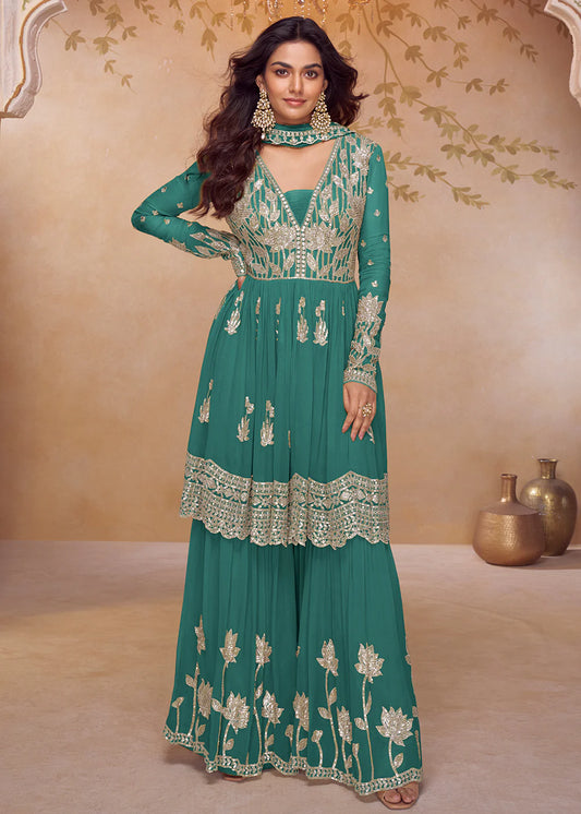 bottle green palazzo suit
