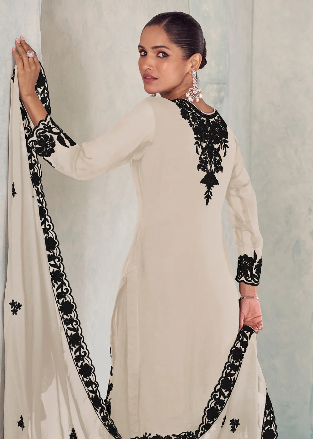 embroidered white palazzo set
