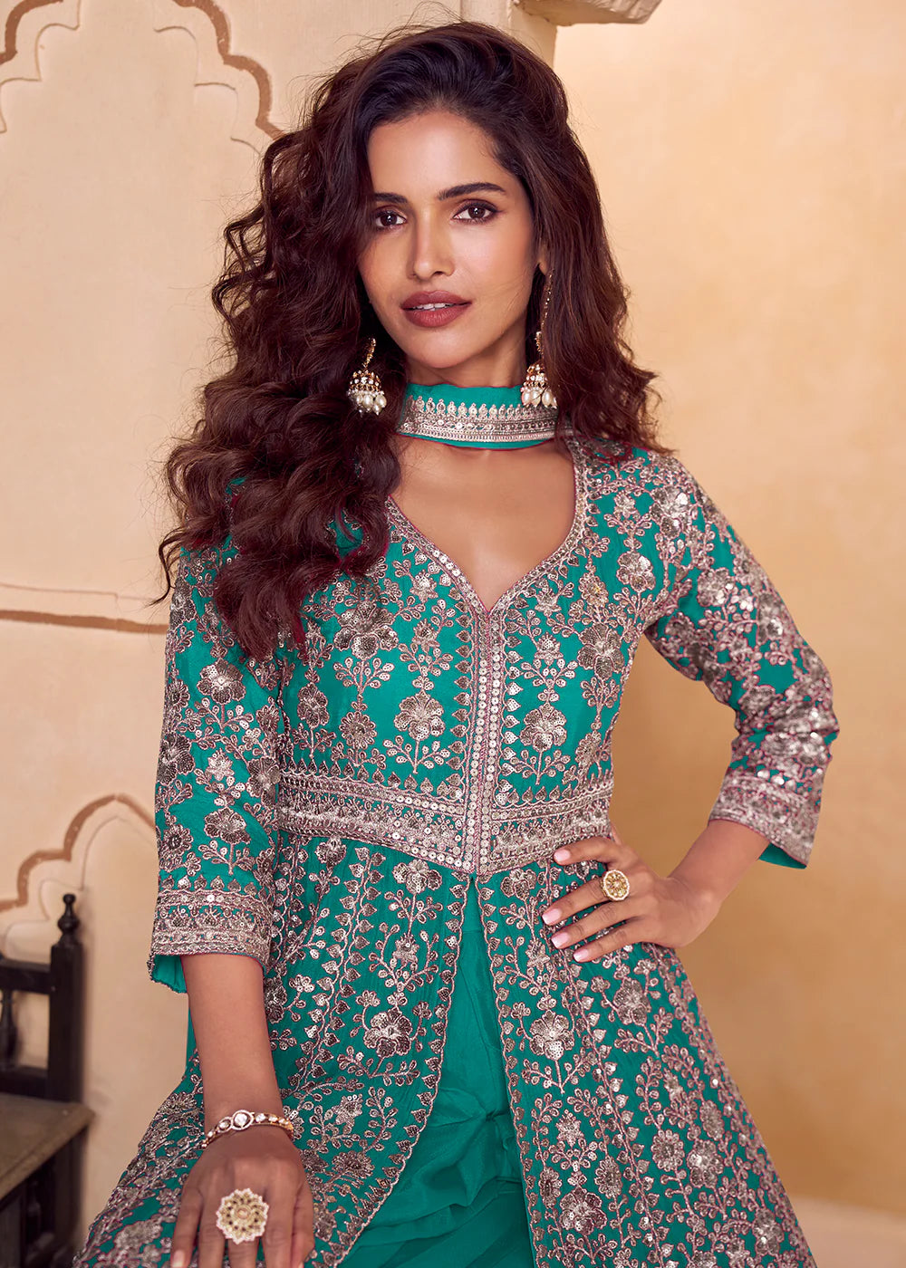 eadymade teal festive suit