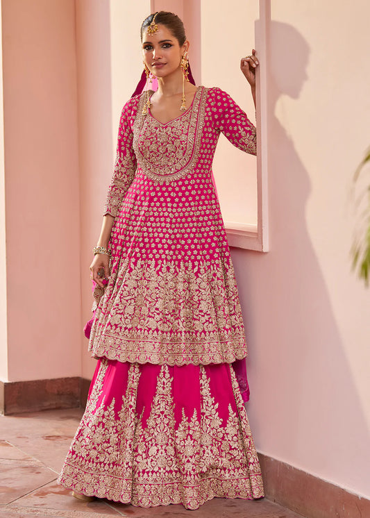 Buy Rani Pink Georgette Lehenga Suit Online