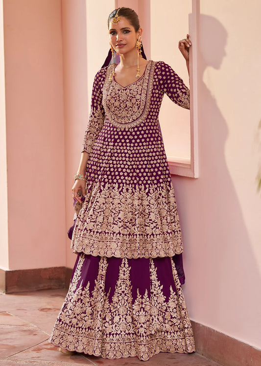 Buy Wine Georgette Lehenga Suit Online