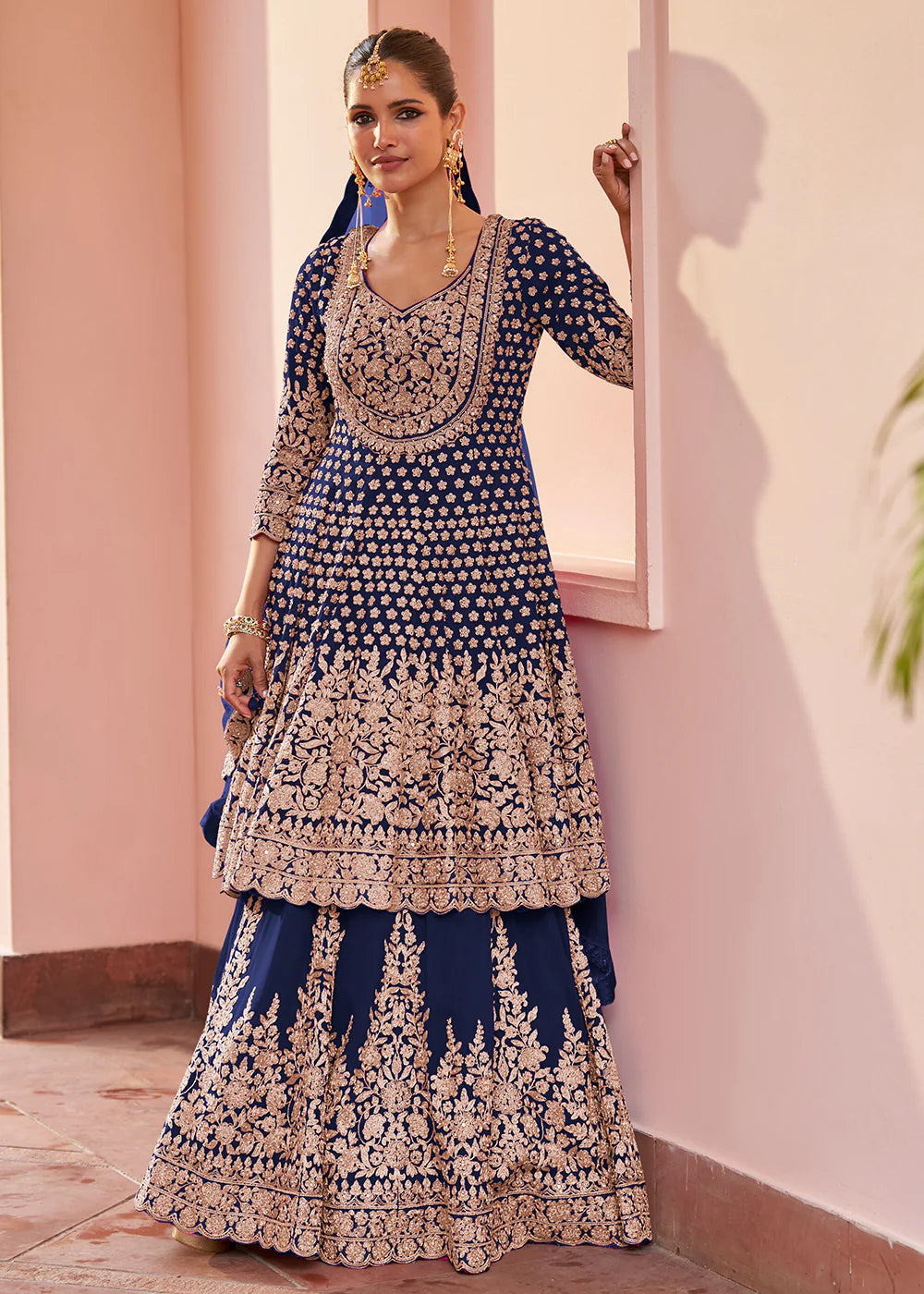 Buy Navy Blue Georgette Lehenga Online